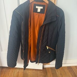 Black Quilted Jacket with Orange Lining